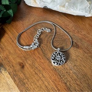 Brighton Silver Swirl Scroll Swarovski Crystal Pendant Necklace